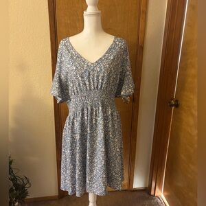 SHEIN Blue Floral Cotton Blend Midi Dress